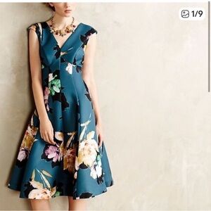 Moulinette Soeurs Teal and Floral Midi Dress